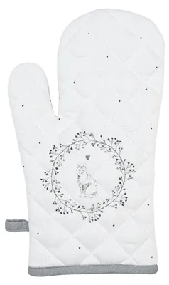 Produktbild von Clayre & Eef Ofenhandschuh 18x30 cm Weiß Grau Baumwolle Katze