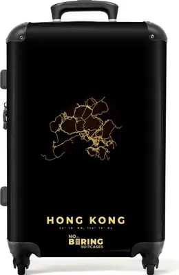 Produktbild von NoBoringSuitcases.com® Großer Koffer - Karte - Gold - Karte - Hongkong - China - Kombinationsschloss TSA - Hartschalen Trolley 4 Rollen - 72 liter - Reisekoffer - 66 cmKoffer Mittelgroß 67x43x25 cm, 72L,