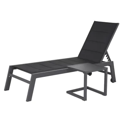 Produktbild von Set Sonnenliege und Beistelltisch BARBADOS aus schwarzem Textilene - anthrazitgraues Aluminium