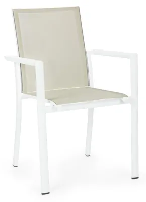 Produktbild von Set mit 4 KONNOR-Gartenstühlen aus beigem Textilene und weißem Aluminiumgestell
