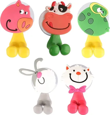 Produktbild von 5er-Pack kreative Zahnbürstenhalter mit Saugnapf – Wandmontage für das Kinderbadezimmer ohne Bohren, lustiges und funktionales Design für einfache Verwendung