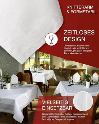 Produktbild von Famanu Tischdecke Elegantes Weiß mit Satinrand - 140 x 250 cm