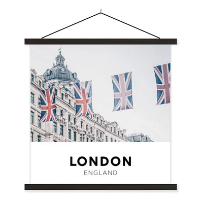 Produktbild von MuchoWow® Textilposter London - Flagge - England 120x120 cm mit schwarzem Rahmen - Aufhängungsset