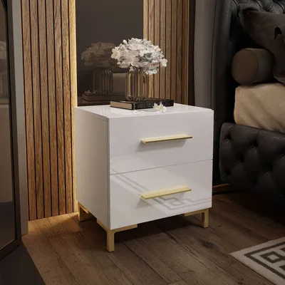 Produktbild von Noční stolek LINA LUX GOLD zlaté nohy lesklá deska