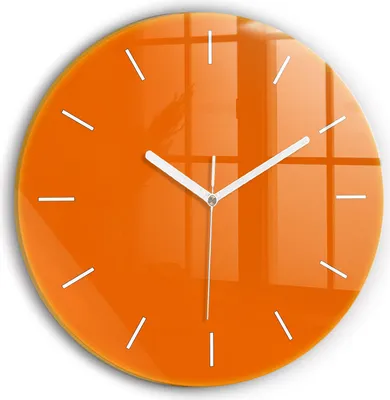 Produktbild von Wallfluent Wanduhr – Stilles Quarzuhrwerk - Uhr Dekoration Wohnzimmer Schlafzimmer Küche - Zifferblatt mit Striche - weiße Zeiger - 30 cm - Orange