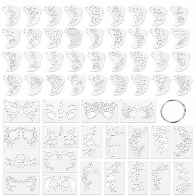 Produktbild von 56-teiliges Kinder-Gesichtsmalerei-Schablonen-Set, wiederverwendbare Make-up-Schablonen mit Tattoo-Vorlagen für Party, Karneval, Weihnachten&Halloween