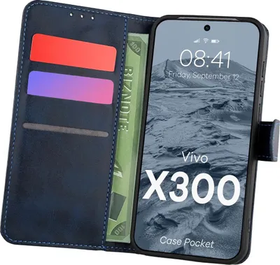 Produktbild von Handyhülle mit Klappe für Vivo X300, Bizon Case Pocket, Dunkelblau