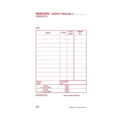 Produktbild von Tiskopis Paragon daňový doklad Baloušek, 80x150 mm, samopropisovací, 50 listů