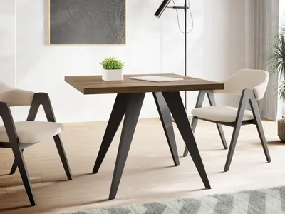 Produktbild von Quadratischer Ausziehbarer Esstisch Quadro 100-200 cm - Industrial Esszimmertisch mit Schwarzen Holzbeinen für 4-8 Personen - Loft-Stil Küchentisch - Lefkas Eiche