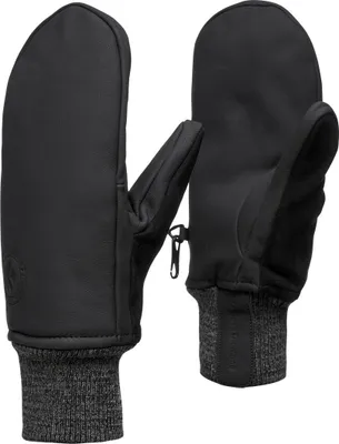 Schwarze Fäustlinge "Dirt Bag Mitts" von Black Diamond; aus Leder mit elastischem Bündchen.