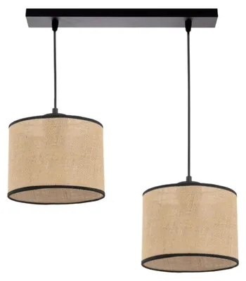 Produktbild von KAR-LIGHTING Pendelleuchte 2-flammig Schwarz/Beige aus Jute & Metall – höhenverstellbar, Hängeleuchte für Esszimmer & Küche, E27