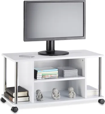 Produktbild von Relaxdays Fernsehtisch weiß, TV-Unterschrank mit 4 Rollen, rollbarer Fernsehschrank, MDF, HxBxT: 41,5 x 80 x 40 cm, white