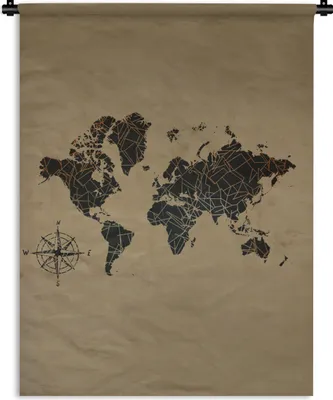 Produktbild von MuchoWow® Wandteppich Wandbehang Weltkarte - Vintage - Kompass 60x80 cm Tapisserie Dekoration Wandtuch - Decke - Wandtücher - Wohne