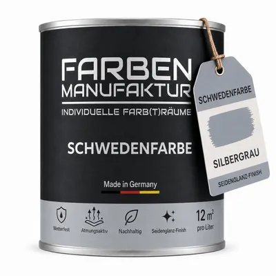 Produktbild von Schwedenfarbe Holzfarbe Holzlack Wetterschutzfarbe deckend 5L - Silbergrau