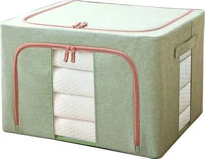 Immagine prodotto di Organizzatore pieghevole per coperte e vestiti, colore menta, tessuto spesso + struttura in metallo, 50x40x33 cm