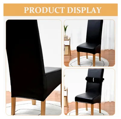 Produktbild von Stuhlbezug aus elastischem Kunstleder, ölbeständig, XL Größe, waschbar, Esszimmer-Stuhlschutz für Wohnzimmer und Hotel