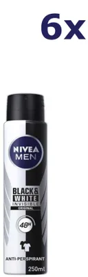 Produktbild von 6x Nivea Deodorant-Spray 250 ml für Männer, Black & White Invisible