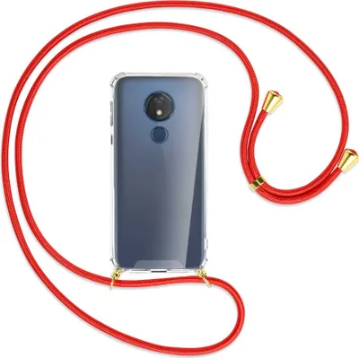 Produktbild von Handykette Backcover-Schutzhülle mit Band (Metall goldfarben) für Motorola Moto G7 Power - rot