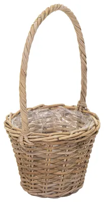 Produktbild von Pflanzkorb "Emilia" aus Weide - mit Folie und Henkel - Biedermeierkorb Ø 28 cm H 23/55 cm - Pflanzgefäß aus Weide Blumenkorb