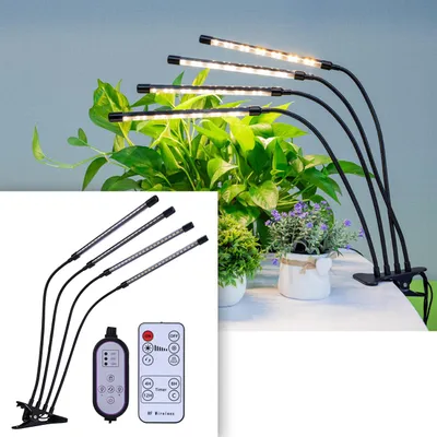 Produktbild von Vollspektrum LED-Pflanzenlampe mit 4 Schwanenhälsen, Pflanzenwachstumslampe mit 9 dimmbaren Stufen & Timerfunktion, 80 Vollspektrum-LEDs