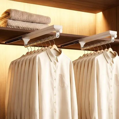 Produktbild von Kleiderstangen Set – 2 ausziehbare Kleiderstangen für Schrank, platzsparender Organizer, 30 cm, weiß