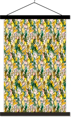 Produktbild von MuchoWow® Textilposter Blumen - Gelb - Collage 120x180 cm mit schwarzem Rahmen - Fotos
