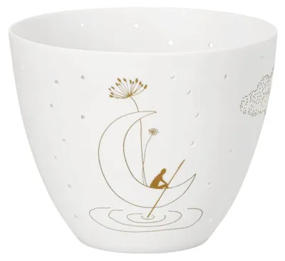 Produktbild von räder Design Poesielicht Himmelsgarten Teelichthalter, weißes Porzellan, Ø 8,1 cm, H 6,6 cm, mit goldenen Illustrationen