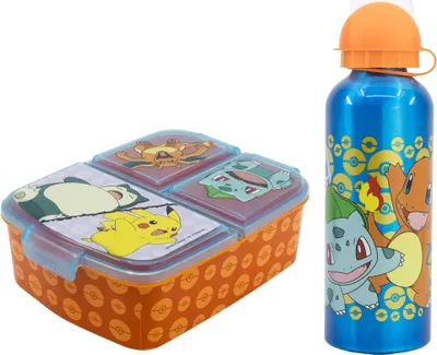 Produktbild von Pokemon Pikachu Kinder 2 tlg. Set 3 Kammern Brotdose XL Alu-Flasche 530 ml