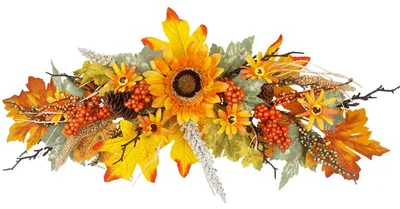 Künstlicher Türkranz, Herbstsonnenblumen, Ahornblätter, 20x55 cm