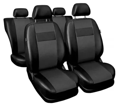 Obrázek produktu pro Univerzální potahy z umělé kůže na přední a zadní sedadla automobilu – kompletní sada v černé a šedé barvě