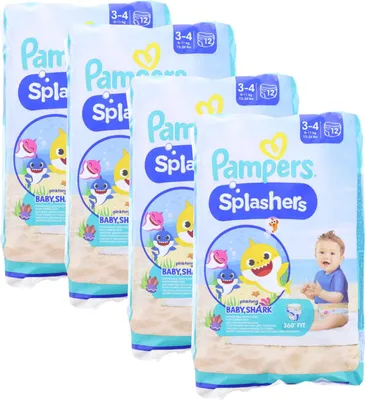 Produktbild von 4x12 Pampers Splashers Baby Shark Gr 3-4 Windeln 6-11kg Schwimmwindeln