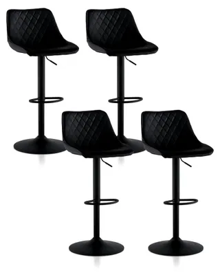 Produktbild von Höhenverstellbarer Barhocker 4er Set, Drehhocker aus Kunstleder mit Rückenlehne und Fußstütze, Küchen- und Tresenhocker für Bars und Kneipen, Schwarz