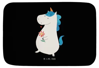 Produktbild von Mr. & Mrs. Panda duschmatte Einhorn Spaziergang - Schwarz - Geschenk, Badezimmerteppich, Blumen, Mutter, Einhörner, Badematte, Motivation, Schwester, Unicorn, Badvorleger