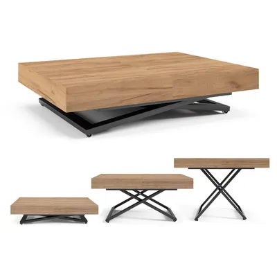Image de Table Basse Relevable et Extensible SANDI 120x80/200 cm – Table Basse avec Réglage de Hauteur – Table de Salon Style Loft - Chêne Craft/Noir