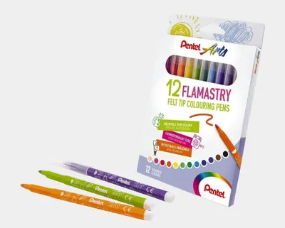 Zdjęcie produktu dla PENTEL FLAMASTRY SPIERALNE 12-KOLOROWE - Żywe kolory, które łatwo znikają!