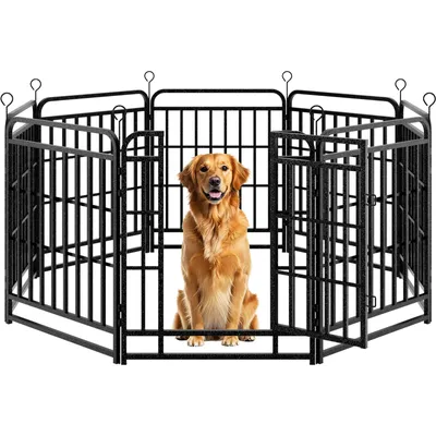 Produktbild von Puluomis Welpenauslauf 8-teilig 80cm hoch, Welpenlaufstall mit Tür, Faltbare Freigehege Hundezaun für kleine/mittelgroße Hunden Wohnung & Garten