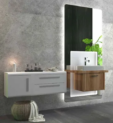 Produktbild von Casa Padrino Luxus Badezimmer Set Braun / Weiß - 1 Waschtisch und 1 Waschbecken und 1 LED Wandspiegel und 1 Hängeschrank - Luxus Badezimmermöbel