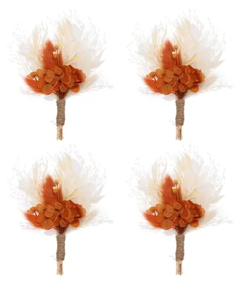 Mini-Trockenblumenstrauß 4er-Set, Orange/Weiß, Pampasgras, Wildblumen
