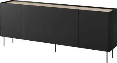 Obrázok produktu pre VEĽKÁ KOMODA SO ZÁSUVKAMI do obývačky 220 cm čierna LOFT MODERN SKRINKA Dizajnové dvierka