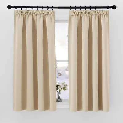 Image de Rideaux occultants, dimensions 145 cm de hauteur x 140 cm de largeur, lot de 2, couleur beige