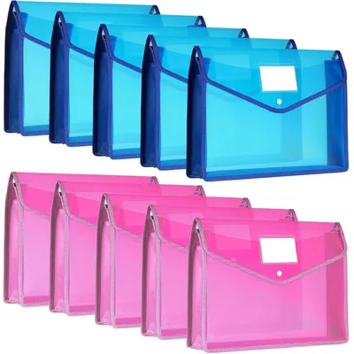 Productafbeelding van Documentmappen A4, 8 stuks, uitbreidbaar, plastic mappen met drukknop, blauw + roze