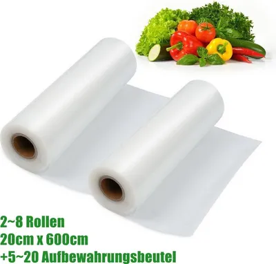 Produktbild von Izrielar 28 Stück 20 x 600cm Vakuumrollen strukturiertreißfest lebensmittelecht frei von BPA Enthält 520 Frischebeutel（20*30cm）