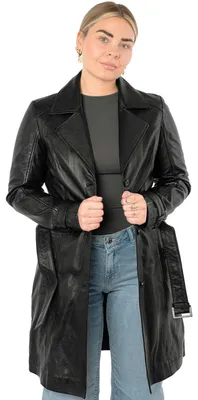 Produktbild von Mauritius - Damen Trenchcoat Ledermantel Gürtel Lammnappa schwarz : L