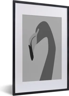 Produktbild von MuchoWow® Gerahmtes Poster Flamingo - Schwarz - Weiß 40x60 cm - Poster mit Schwarzem Bilderrahmen Wandposter Rahmen Foto Bilder - Poster in Rahmen