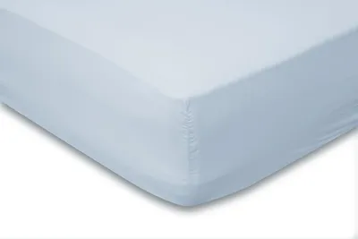 Produktbild von Eleganzzz Spannbetttuch Jersey Stretch – Licht Blau  – 80/90x190/200  – 35 cm Eckhöhe – 100% Baumwolle