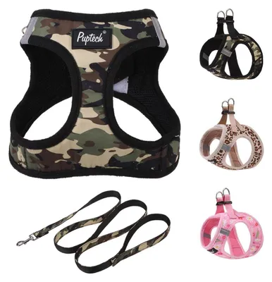 Image de Harnais et laisse pour chien, motif camouflage, réfléchissant, maille souple