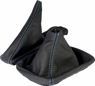 Produktbild von Schaltsack und Handbremsmanschette für BMW e46 in Schwarz Naht blau Echtleder