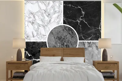 Produktbild von MuchoWow® Fototapete für Wohnzimmer oder Schlafzimmer Wandtapete Vinyl Motivtapete Marmor - Schwarz - Weiß - Luxus - 240x240 cm - Schlafzimmer-Tapete