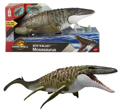 Productafbeelding van Mattel Jurassic World Rebirth Mosasaurus dinosaurusfiguur, 65 cm, met bijtfunctie