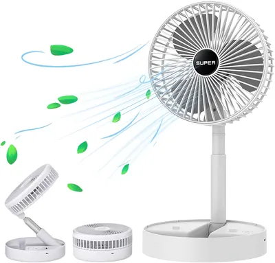 Produktbild von Tischventilator, USB-Tischventilator, Ultraleiser Faltbarer Tischventilator, 3 Geschwindigkeiten einstellbar, 180° Drehbar, Weiß